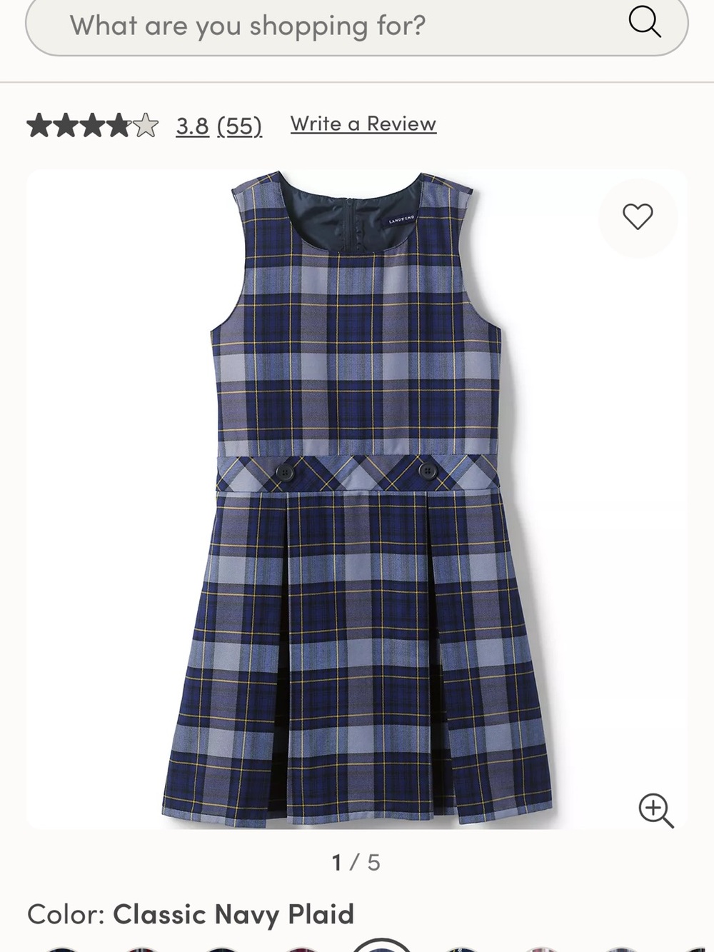 Lands' End Navy and Light Blue Plaid School Jumper Dress